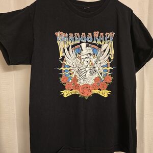 Black Graphic Tee with Skeleton and Roses